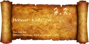 Hohner Klára névjegykártya